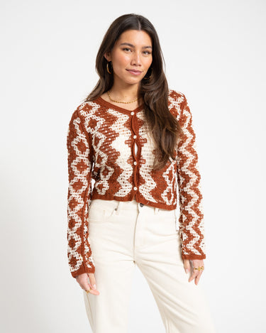 TILTIL Bente Crochet Vest Rust White One Size - Things I Like Things I Love