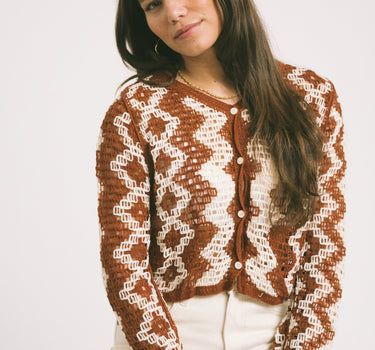 TILTIL Bente Crochet Vest Rust White One Size - Things I Like Things I Love