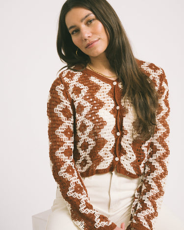 TILTIL Bente Crochet Vest Rust White One Size - Things I Like Things I Love