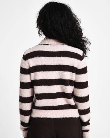 TILTIL Cela Striped Polo Cardigan Pink Brown - Things I Like Things I Love
