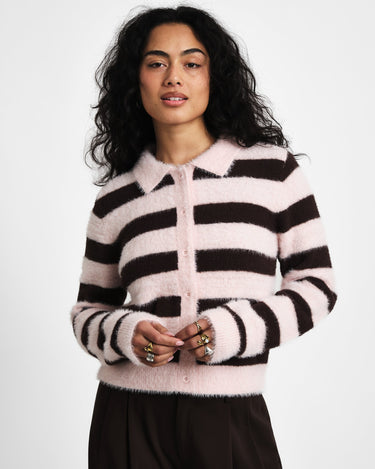 TILTIL Cela Striped Polo Cardigan Pink Brown - Things I Like Things I Love