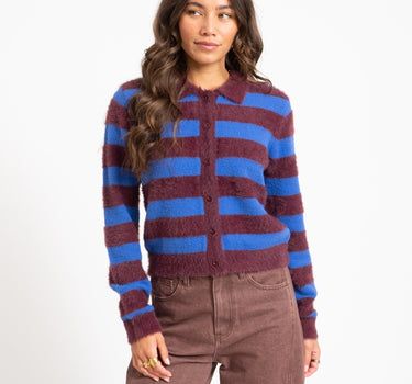 TILTIL Cela Striped Polo Cardigan Plum Cobalt - Things I Like Things I Love