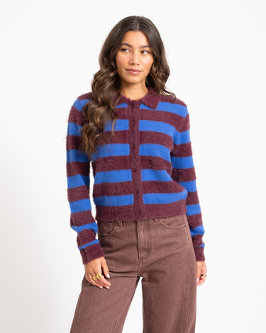 TILTIL Cela Striped Polo Cardigan Plum Cobalt - Things I Like Things I Love