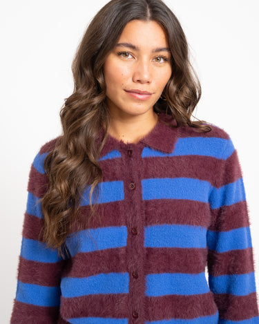 TILTIL Cela Striped Polo Cardigan Plum Cobalt - Things I Like Things I Love