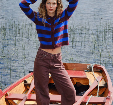 TILTIL Cela Striped Polo Cardigan Plum Cobalt - Things I Like Things I Love