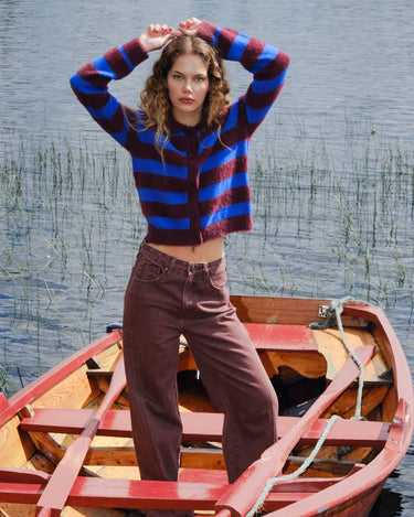 TILTIL Cela Striped Polo Cardigan Plum Cobalt - Things I Like Things I Love
