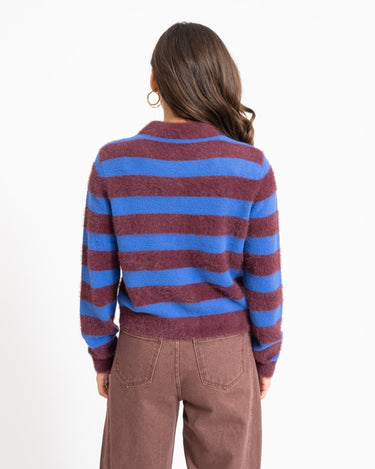 TILTIL Cela Striped Polo Cardigan Plum Cobalt - Things I Like Things I Love
