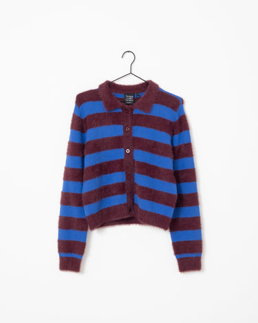 TILTIL Cela Striped Polo Cardigan Plum Cobalt - Things I Like Things I Love