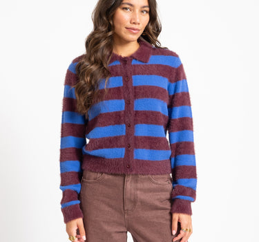 TILTIL Cela Striped Polo Cardigan Plum Cobalt - Things I Like Things I Love