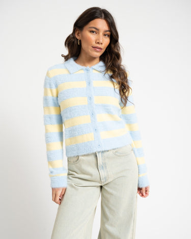 TILTIL Cela Striped Polo Cardigan Yellow Blue - Things I Like Things I Love