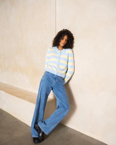 TILTIL Cela Striped Polo Cardigan Yellow Blue - Things I Like Things I Love