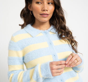 TILTIL Cela Striped Polo Cardigan Yellow Blue - Things I Like Things I Love