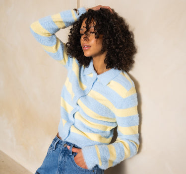 TILTIL Cela Striped Polo Cardigan Yellow Blue - Things I Like Things I Love