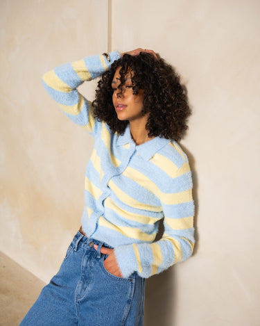 TILTIL Cela Striped Polo Cardigan Yellow Blue - Things I Like Things I Love