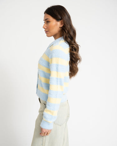 TILTIL Cela Striped Polo Cardigan Yellow Blue - Things I Like Things I Love