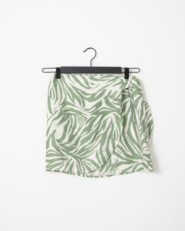 TILTIL Celine Wrap Skirt Green White Zebra Print - Things I Like Things I Love