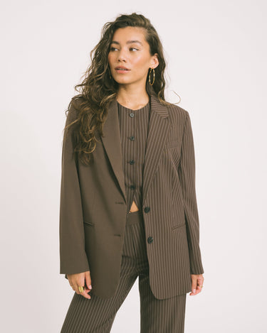 TILTIL Dana Blazer Brown Pinstripe - Things I Like Things I Love