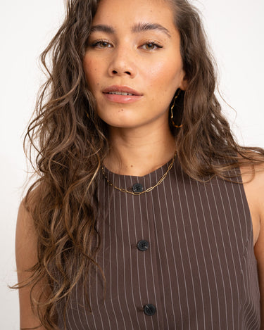 TILTIL Dana Gilet Brown Pinstripe - Things I Like Things I Love