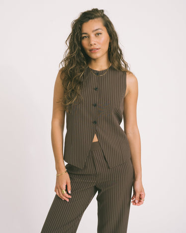 TILTIL Dana Gilet Brown Pinstripe - Things I Like Things I Love
