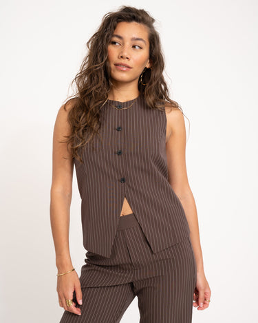 TILTIL Dana Gilet Brown Pinstripe - Things I Like Things I Love