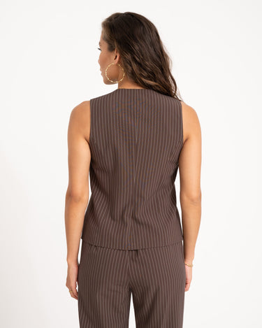 TILTIL Dana Gilet Brown Pinstripe - Things I Like Things I Love
