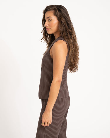 TILTIL Dana Gilet Brown Pinstripe - Things I Like Things I Love
