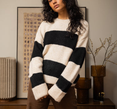 TILTIL Dee Oversized Striped Pullover Beige - Things I Like Things I Love
