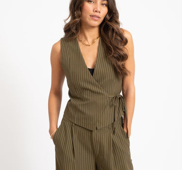 TILTIL Dex Pinstripe Gilet Green - Things I Like Things I Love