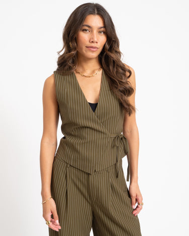 TILTIL Dex Pinstripe Gilet Green - Things I Like Things I Love