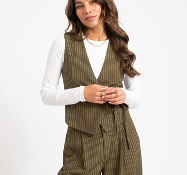 TILTIL Dex Pinstripe Gilet Green - Things I Like Things I Love