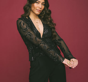 TILTIL Dina Mesh Velvet Sparkle Top Black - Things I Like Things I Love