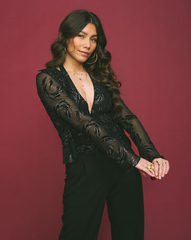 TILTIL Dina Mesh Velvet Sparkle Top Black - Things I Like Things I Love