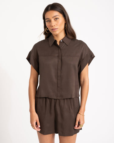 TILTIL Elin Short Sleeve Blouse Brown - Things I Like Things I Love