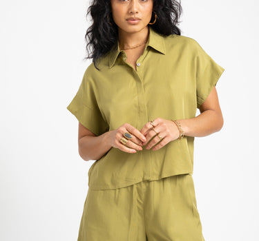 TILTIL Elin Tencel Short Sleeve Blouse Moss Green - Things I Like Things I Love