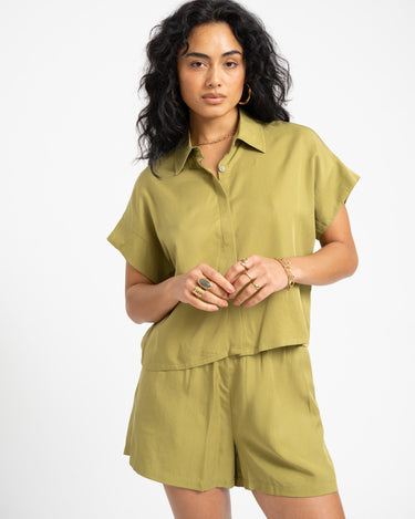 TILTIL Elin Tencel Short Sleeve Blouse Moss Green - Things I Like Things I Love