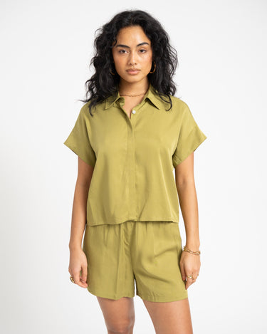 TILTIL Elin Tencel Short Sleeve Blouse Moss Green - Things I Like Things I Love