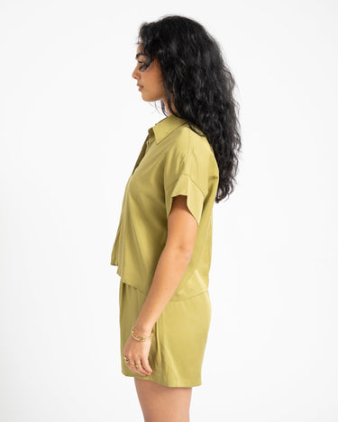 TILTIL Elin Tencel Short Sleeve Blouse Moss Green - Things I Like Things I Love