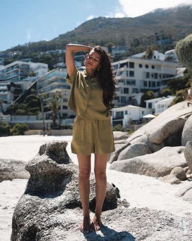 TILTIL Elin Tencel Short Sleeve Blouse Moss Green - Things I Like Things I Love