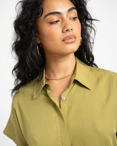 TILTIL Elin Tencel Short Sleeve Blouse Moss Green - Things I Like Things I Love