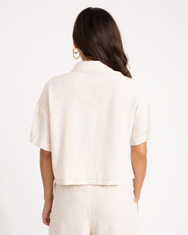 TILTIL Elli Linen Cropped Blouse Melange Beige Seam - Things I Like Things I Love