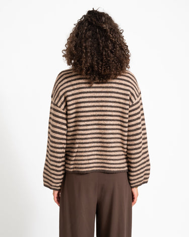 TILTIL Ellie Striped Zipper Cardigan Bruin - Things I Like Things I Love