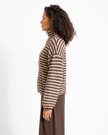 TILTIL Ellie Striped Zipper Cardigan Bruin - Things I Like Things I Love