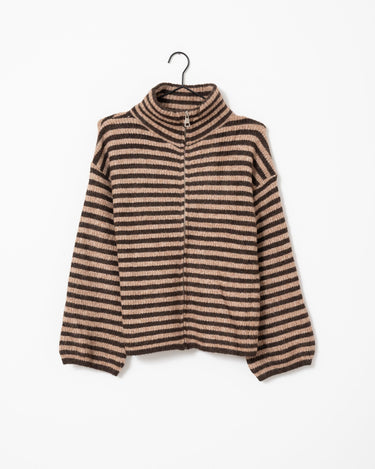 TILTIL Ellie Striped Zipper Cardigan Bruin - Things I Like Things I Love