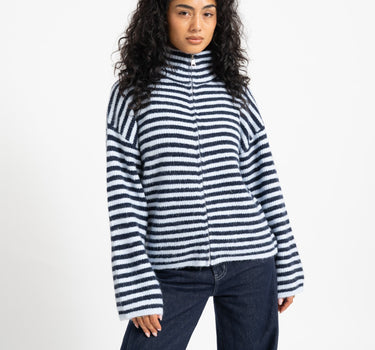 TILTIL Ellie Striped Zipper Cardigan One Size Blauw - Things I Like Things I Love