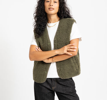 TILTIL Esmay Teddy Gilet Olijf - Things I Like Things I Love