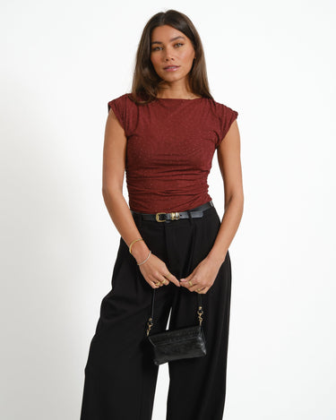 TILTIL Eve Sparkle Draped Top Bordeaux - Things I Like Things I Love