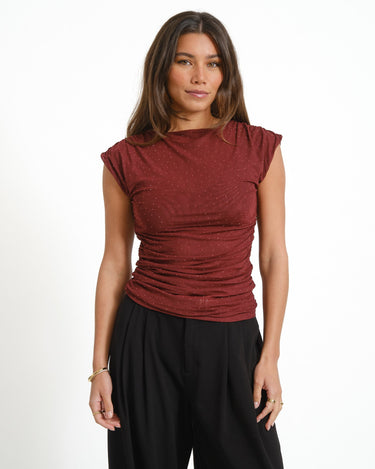 TILTIL Eve Sparkle Draped Top Bordeaux - Things I Like Things I Love