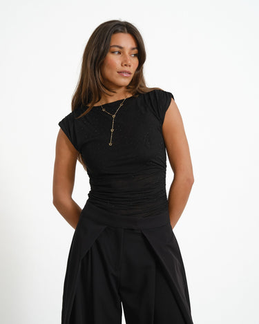 TILTIL Eve Sparkle Draped Top Zwart - Things I Like Things I Love