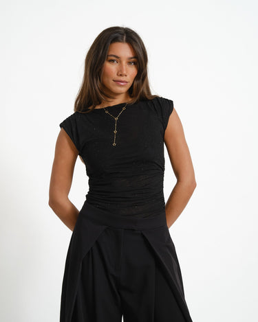 TILTIL Eve Sparkle Draped Top Zwart - Things I Like Things I Love