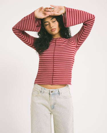 TILTIL Farah Flared Longsleeve Striped Dark Pink - Things I Like Things I Love